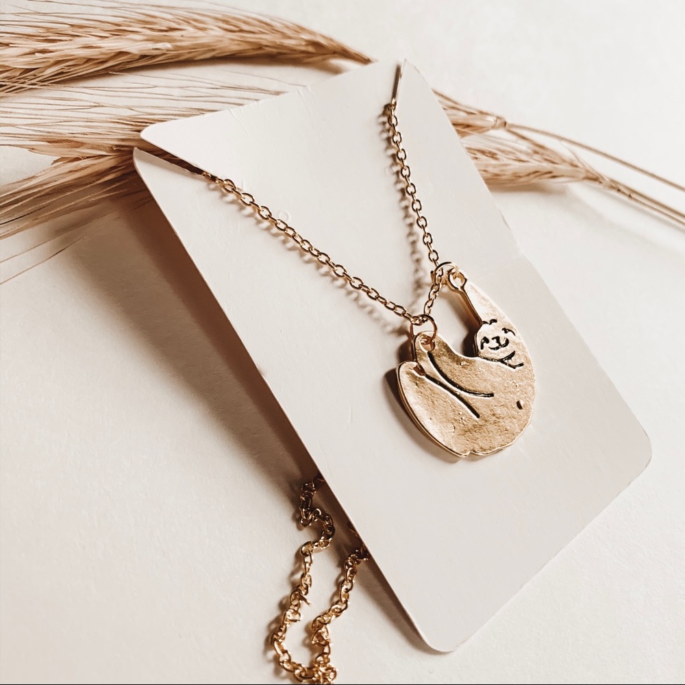Gold Sloth Animal Dainty Necklace